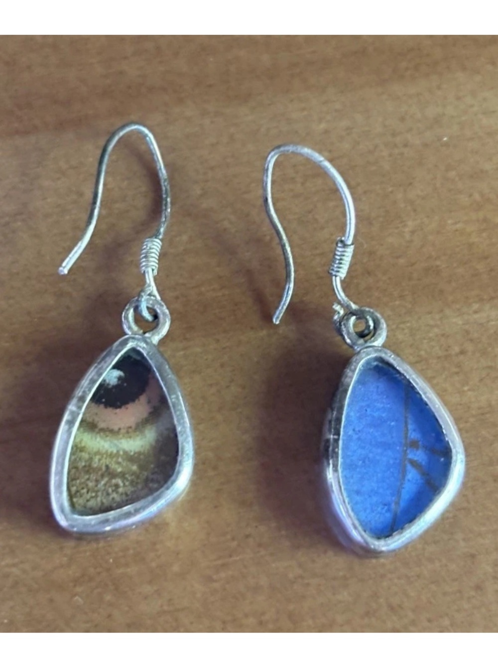 STERLING SILVER DOUBLE SIDED BUTTERFLY WING DANGLE EARRINGS SIGNED ANKA 925